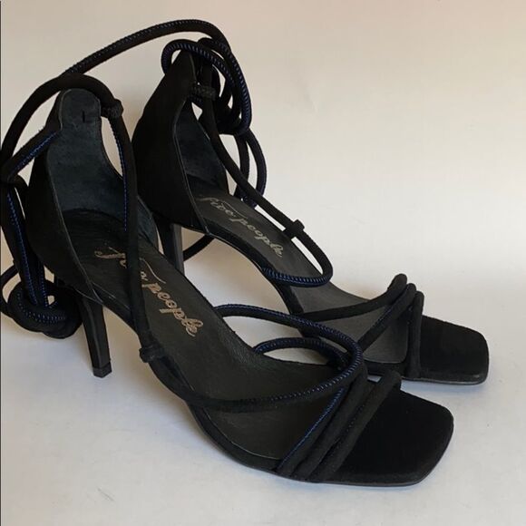 NEW Free People Suede Black Sandals Heels Sz40(10)